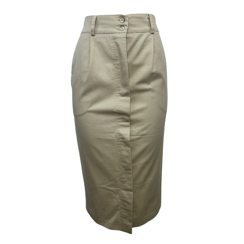 K&L SportWear Beige Midi High-Waisted Pencil Skirt With Button Closure Sz 8